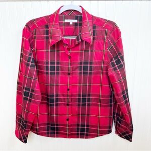 Foxcroft Red & Black Tartan Plaid Wrinkle Free Long Sleeve Button Up Shirt 12P